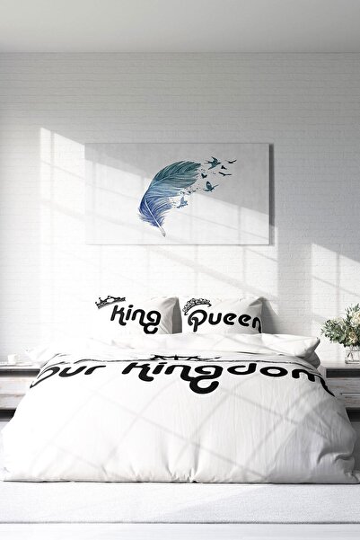 PerlaSera Τρισδιάστατο Προσαρμοσμένο Σχέδιο - Σετ Παπλωματοθήκη από Βαμβακερό Σατέν Διπλό, Kingdom Room