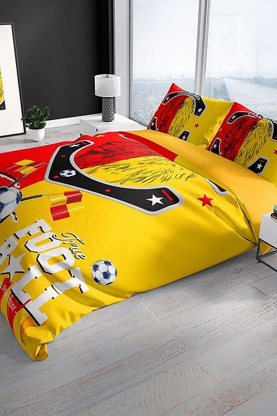 PerlaSera Duvet Cover Set with 3D Special Design - Tightly Woven Cotton Satin, Double, Red & Yellow