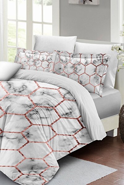 PerlaSera Τρισδιάστατο Προσαρμοσμένο Σχέδιο - Σετ Παπλωματοθήκη από Βαμβακερό Σατέν Διπλό, Marble Geo