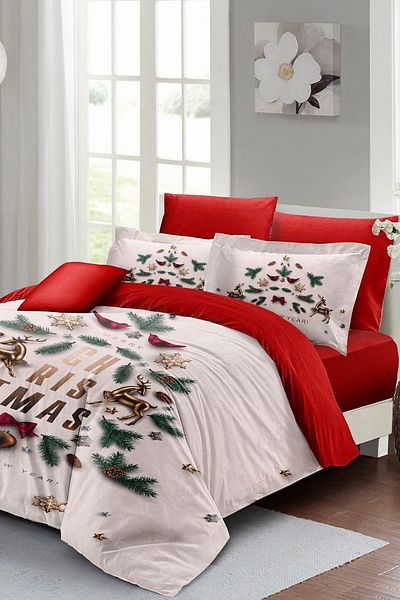 MonoHome Christmas Decoration White Christmas 100% Cotton Satin 3d Double Duvet Cover Set
