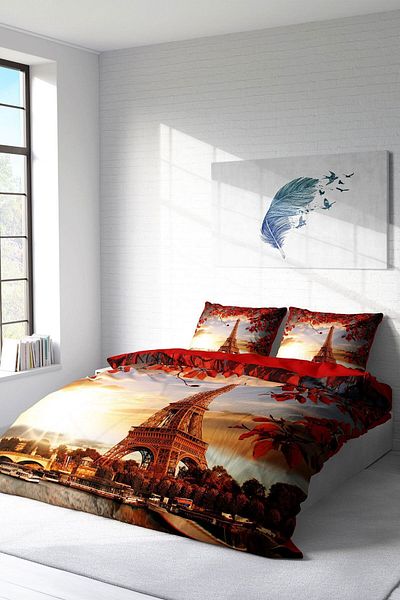 PerlaSera 3D Custom Design - Double Cotton Satin Duvet Cover Set, Eiffel