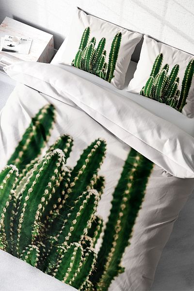 PerlaSera 3D Custom Design - Double Cotton Satin Duvet Cover Set, Cactus