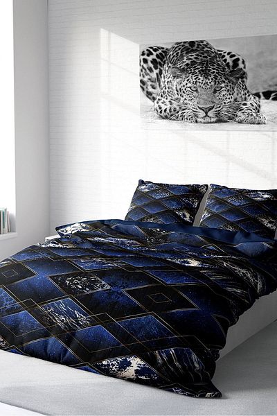 PerlaSera 3D Custom Design - Double Duvet Cover Set, Tightly Woven Cotton Satin Blue Suite