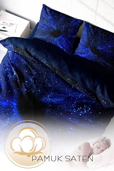 PerlaSera 3D Custom Designed Double Size Cotton Satin Duvet Cover Set - Blue Night