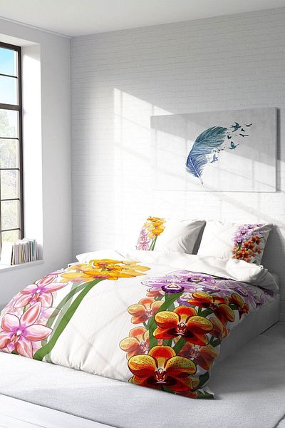 PerlaSera Orchid Natural 3D Custom Design - Double Duvet Cover Set, Tight Woven Cotton Satin