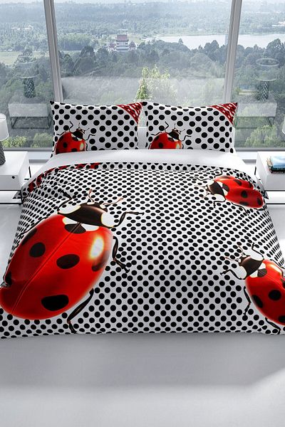PerlaSera Ladybug 3d Cotton Satin Double Duvet Cover Set