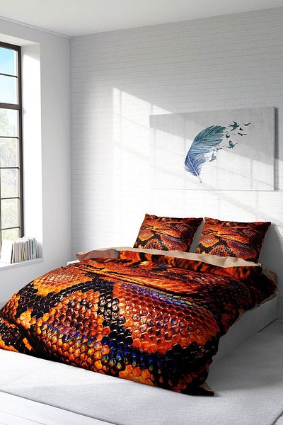 PerlaSera 3D Custom Design - Double Duvet Cover Set, Tightly Woven Cotton Satin Snakecharmer