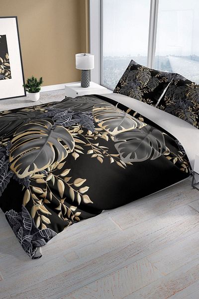 PerlaSera Leaf 3d Cotton Satin Double Duvet Cover Set