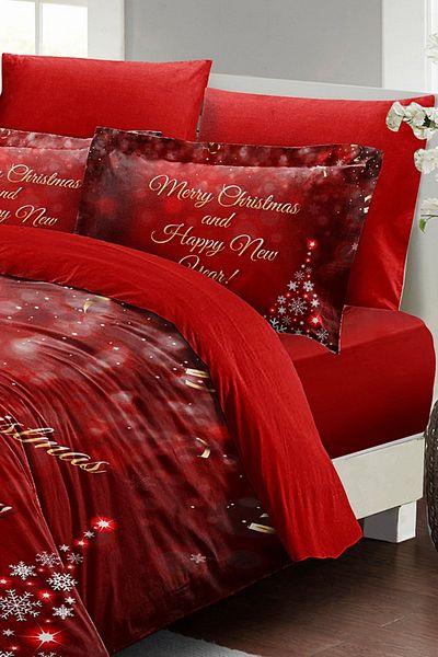 MonoHome Christmas Decoration Happy New Christmas 100% Cotton Satin 3d Double Duvet Cover Set
