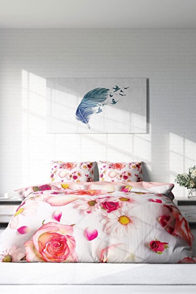 PerlaSera Двоспальний комплект постільної білизни з щільної бавовняної сатинової тканини 3D, спеціальний дизайн White Rose