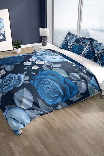 PerlaSera Blue Flower 3d Cotton Satin Double Duvet Cover Set