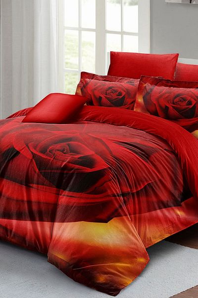 MonoHome Valentine's Day Special Double Duvet Cover Set Cotton Satin Rose Love