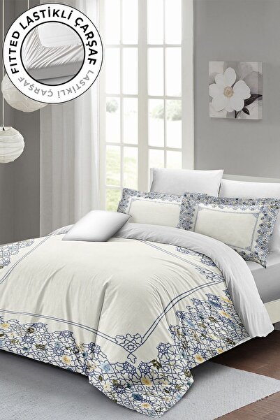 MonoHome Lastikli Çarşaflı %100 Pamuk Saten Çift Kişilik Nevresim Takımı Cool...