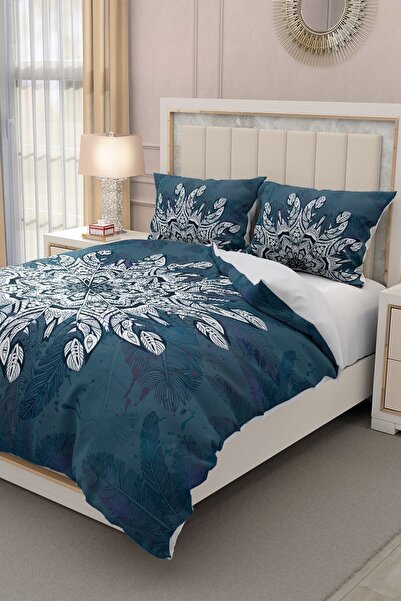 MonoHome Etnich Mandala 3 - Set de lenjerie de pat dublu din satin bumbac 100...