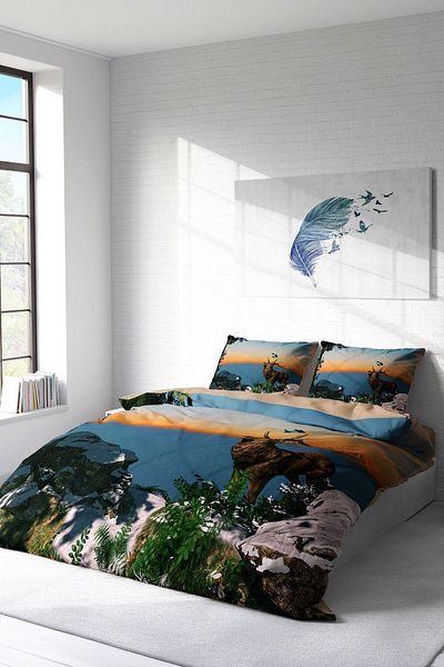 PerlaSera 3D Custom Design - Double Duvet Cover Set, Tightly Woven Cotton Satin Deer