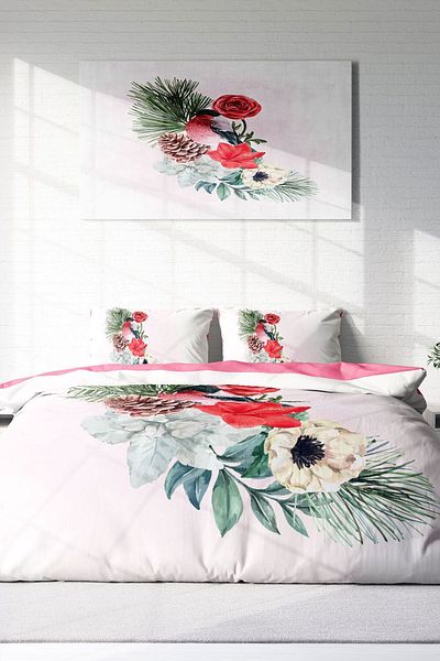 MonoHome Small Birdy - Double 100% Cotton Satin Duvet Cover Set with Elastic Sheets