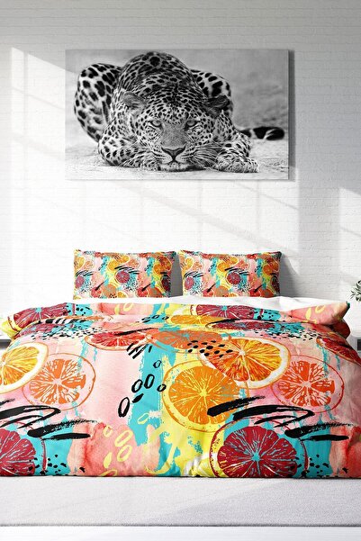 MonoHome Exotic Fruits King Size 3D Cotton Satin Duvet Cover Set - Double, 220X240Cm