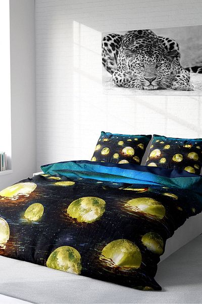 PerlaSera Moon River 3D Custom Design - Double Duvet Cover Set, Tight Woven Cotton Satin