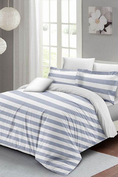 PerlaSera 3D Custom Design - Double Cotton Satin Duvet Cover Set, Soft Strip Luxury