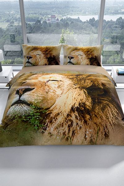 PerlaSera Lion 3d Cotton Satin Double Duvet Cover Set