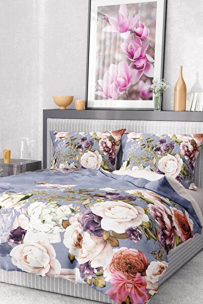 MonoHome Satin Duvet Cover Set - Cotton 100% - 3D Rosa Deluxe Double Bed Sheet