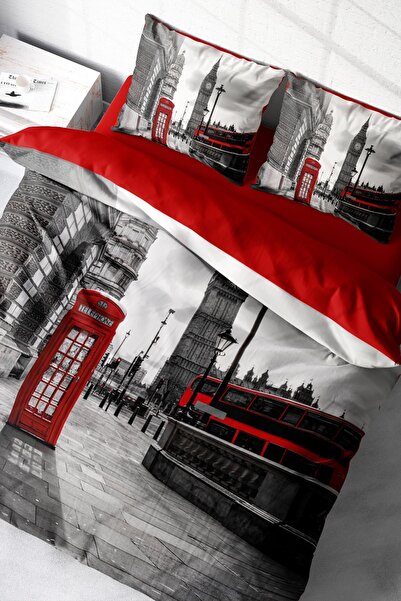 MonoHome Lastikli Çarşaflı %100 Pamuk Saten Çift Kişilik Nevresim Takımı London