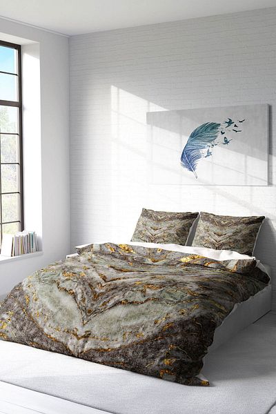 PerlaSera 3D Custom Design - Double Duvet Cover Set, Tightly Woven Cotton Satin, Marble Modern