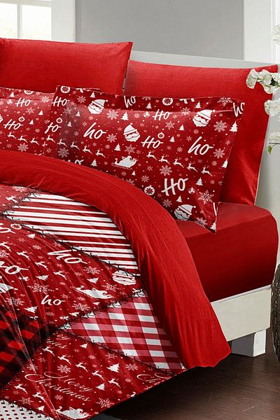 MonoHome Christmas Decoration Plaid Christmas 100% Cotton Satin 3d Double Duvet Cover Set