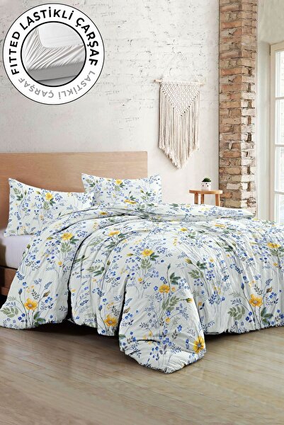 MonoHome Set cuvertură de pilota dublă din satin 100% bumbac cu cearșafuri elastice, lux floral de primăvară