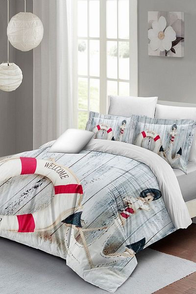 PerlaSera 3D Custom Design - Double Duvet Cover Set, Tightly Woven Cotton Satin Sea Anchor