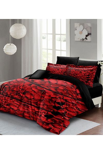 MonoHome Valentine's Day Special Double Duvet Cover Set Cotton Satin Rose Feathers