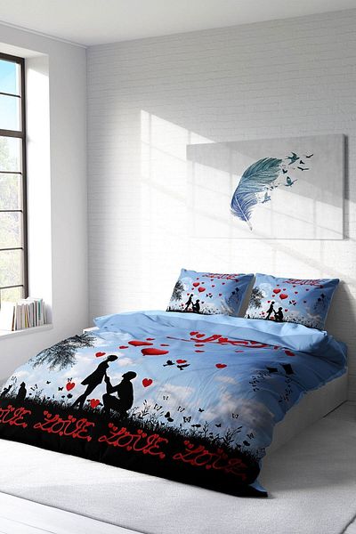 PerlaSera 3D Custom Design - Double Duvet Cover Set, Tightly Woven Cotton Satin, Love Balloon