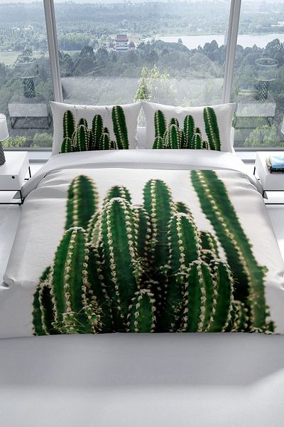 PerlaSera Cactus 3d Cotton Satin Double Duvet Cover Set