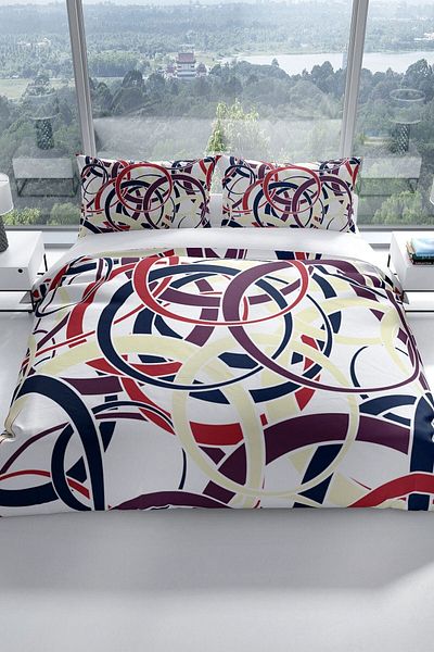 PerlaSera Rings 3d Cotton Satin Double Duvet Cover Set