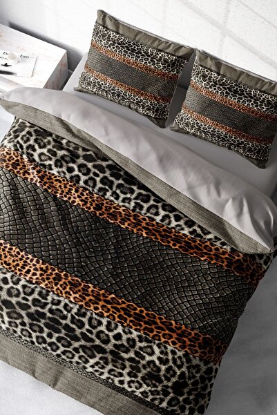MonoHome Leopard Elastic Sheet 100% Cotton Satin Double Duvet Cover Set Leopard Snake