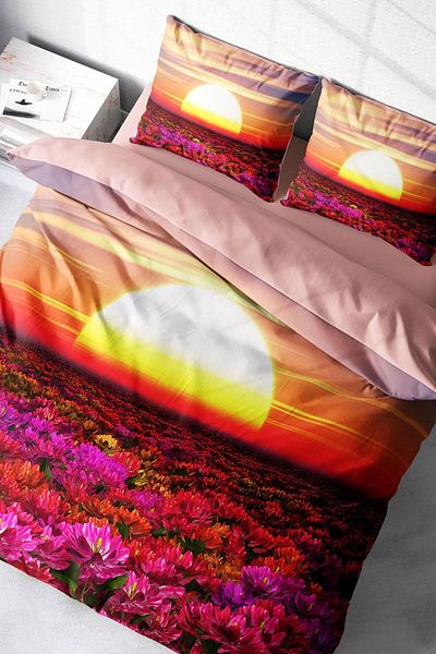 PerlaSera 3D Custom Design Duvet Cover Set - Double, Tightly Woven Cotton Satin, Sunset