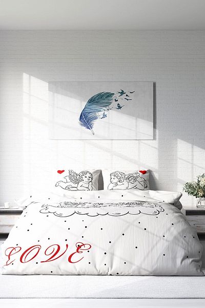 MonoHome Angel Double Duvet Cover Set - 100% Cotton Satin, with Elastic Sheets