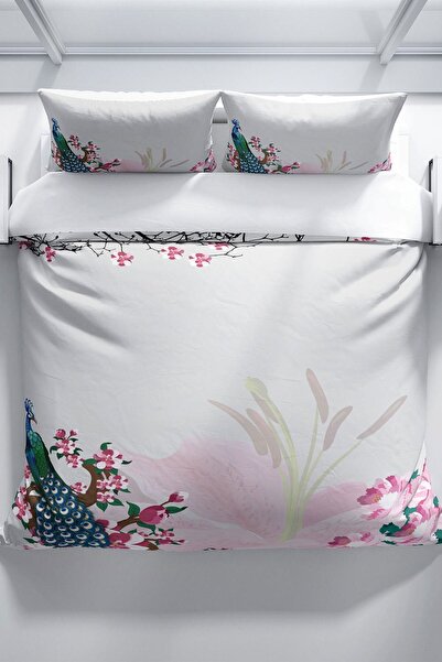Cattleya Peacock 3d Cotton Satin Double Duvet Cover Set