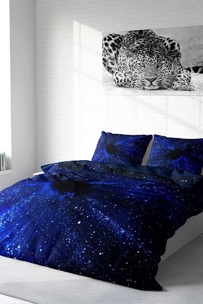 PerlaSera 3D Custom Designed Double Size Cotton Satin Duvet Cover Set - Blue Night