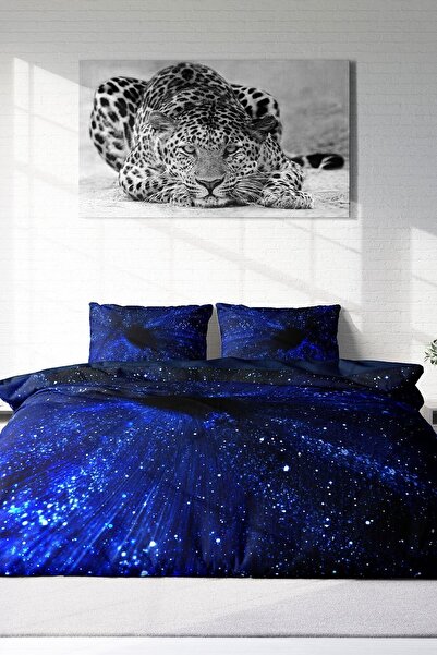 PerlaSera 3D Custom Designed Double Size Cotton Satin Duvet Cover Set - Blue Night