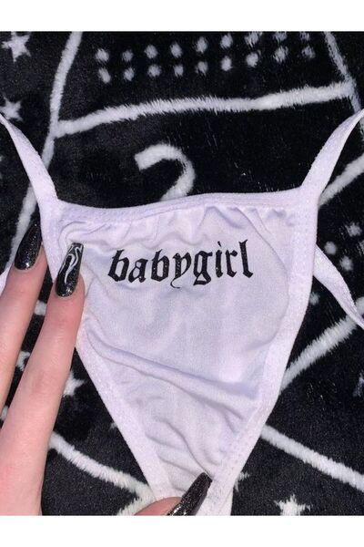 Lolipop Butik Babygirl Yazılı Beyaz T-String Model Tanga