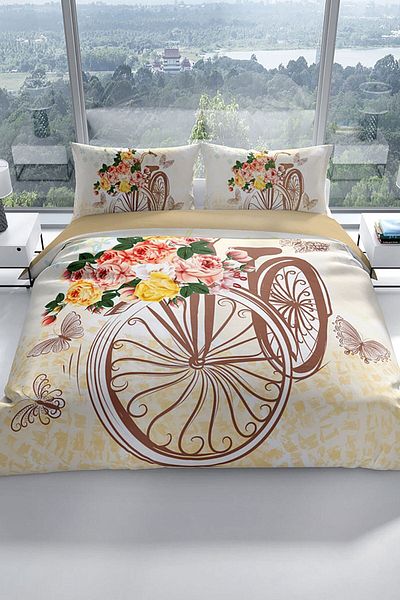 Cattleya Bicycle 3D Cotton Satin Double Duvet Cover Set