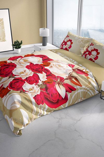PerlaSera Rose1007 3d Cotton Satin Double Duvet Cover Set