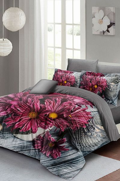 PerlaSera Double Duvet Cover Set Closely Woven Cotton Satin 3D Special Design Daisy Dream (without sheets)