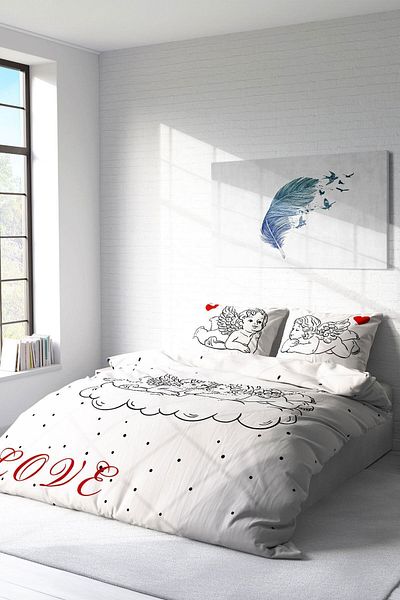 PerlaSera Angel Modern 3D Custom Design - Double Duvet Cover Set, Tightly Woven Cotton Satin