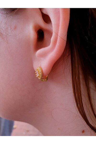 MAGRİB 22 ayar altın kaplama Pembe Taşlı Çiçekli Gümüş Çocuk Küpesi