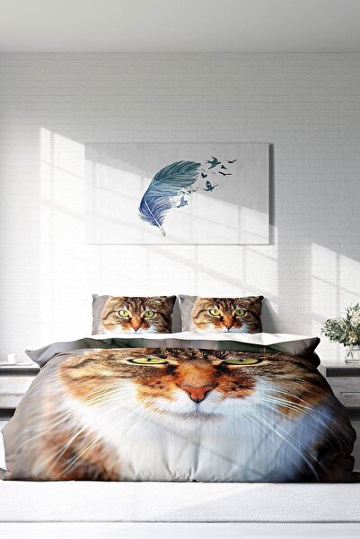 PerlaSera 3D Custom Design - Double Cotton Satin Duvet Cover Set, Tabby Natural