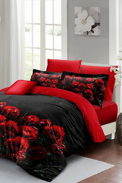 MonoHome Valentine's Day Special Double Duvet Cover Set Cotton Satin Black Rose
