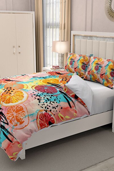 MonoHome 3D Помаранчевий 100% бавовняний сатеневий двоспальний комплект пості...