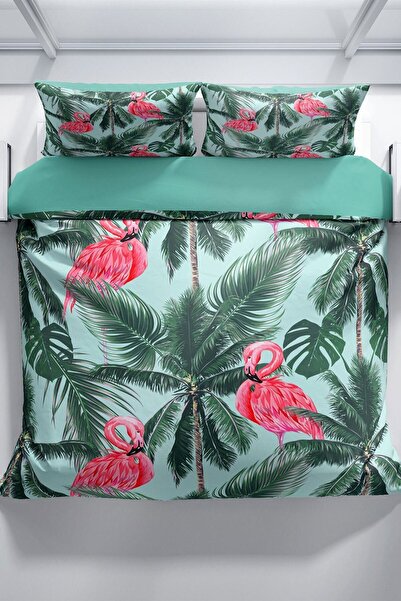 PerlaSera Flamingo II 3d Cotton Satin Double Duvet Cover Set
